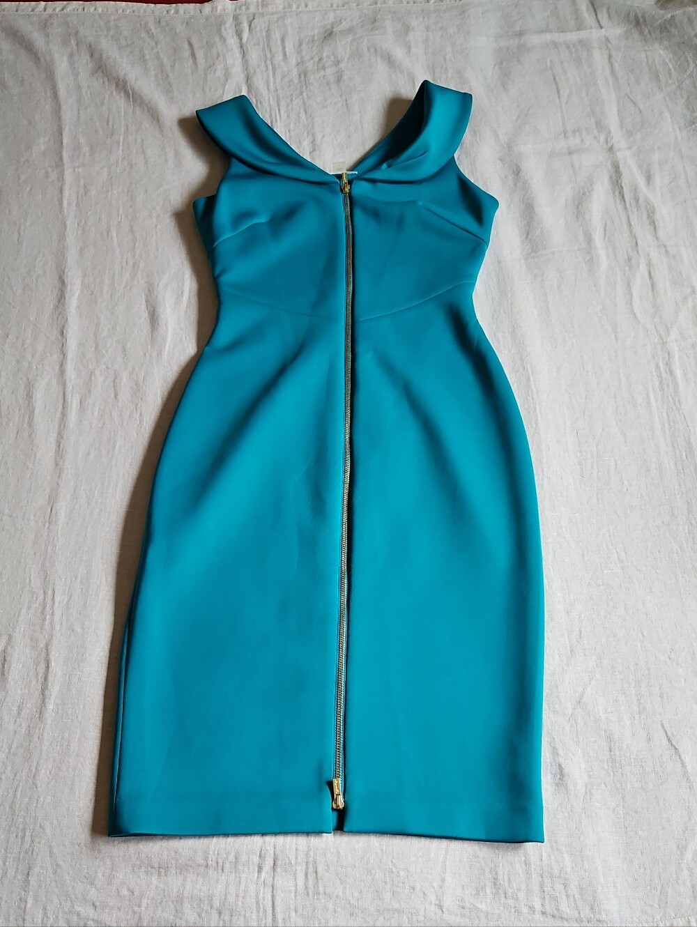 Calvin Klein Teal Sheath Sleeveless Dress With V-Neck Full Zipper Size 4 - Picture 14 of 16
